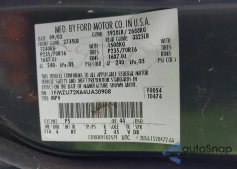 2004 Ford Explorer Xls из США, поврежденный, VIN 1FMZU72K64UA30908